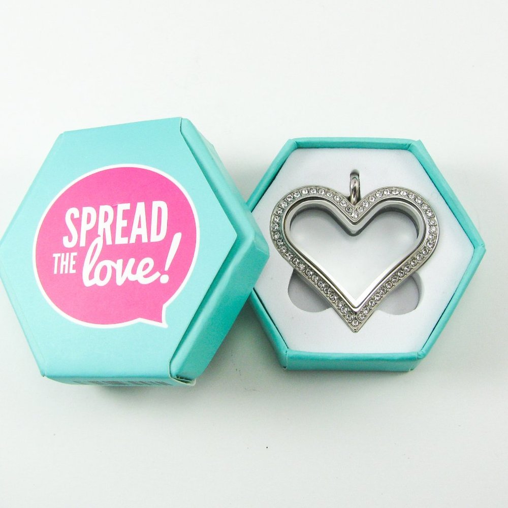 Origami Owl Crystal Large Heart Silver Locket